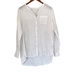 Sigrid Olsen White Linen Round Neck Button Down Long Sleeve Tunic/Shirt, M
